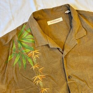 Tommy Bahama Men’s XXL Hawaiian Camp Shirt Brown Linen Blend Tropical Bamboo